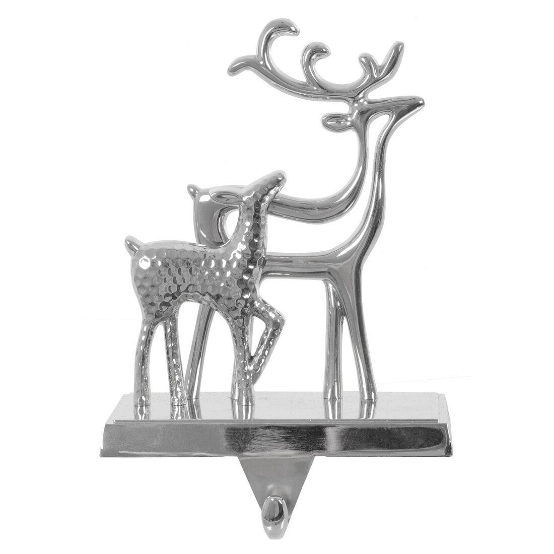 Mr Crimbo Silver Christmas Stocking Hanger Mantel Decoration - MrCrimbo.co.uk -XS6484 - Double Reindeer -hanger